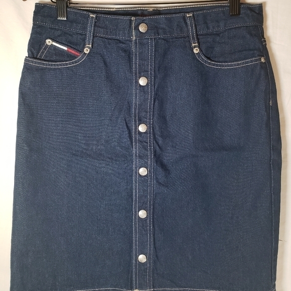 Vintage Y2K Tommy Hilfiger Blue Button Up Skirt Sz 9 - Picture 1 of 8